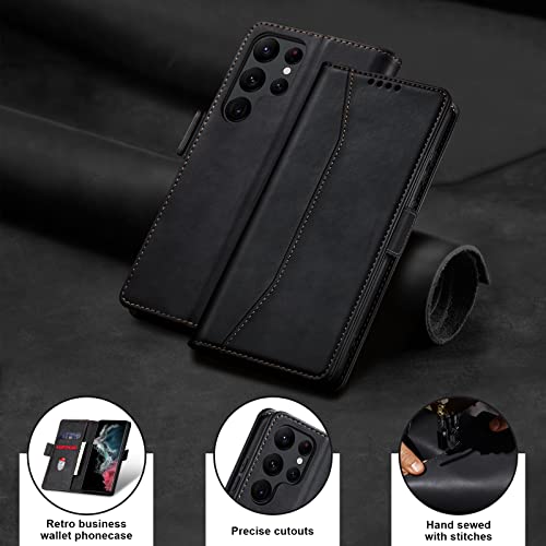 Image of Jasonyu Flip Wallet Case for Samsung Galaxy S22 Ultra 5G,Leather Magnetic Folio Cover with Card Holder,Kickstand - TPU Shockproof Durable Protective Phone Case,Black