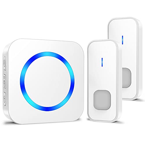 Wireless Doorbell, Waterproof Door Bell at 1300ft Long Range with 55 Chimes 5 Volume Levels LED Flash Doorbells for Home Classroom Apartments Businesses,2 Doorbell Button 1 Plug-in Receivers,White