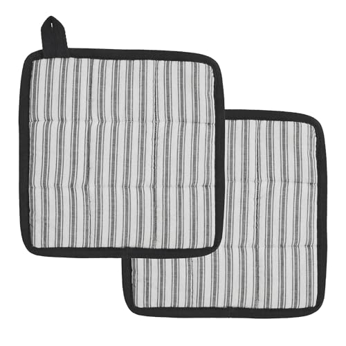 VHC-Brands-Cotton-Pot-Holder-Set-of-2-Heat-Resistant-Kitchen-Potholders-Sawyer-Mill-Black-Collection-Square-8×8-Country-Black VHC Brands Cotton Pot Holder Set of 2 Heat Resistant Kitchen Potholders Sawyer Mill Black Collection Square 8×8 Country Black