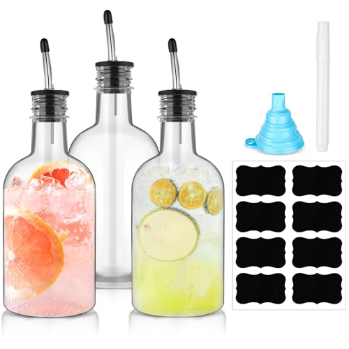 Maxcheck 3 Sets 16 oz Plastic Long Neck Bottles with Pourer and Caps Plastic Juice Pour Bottles with...