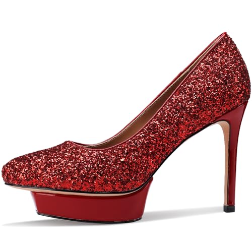 TDD Platform Heels for Women Glitter Crystal Rhinestone Stiletto Closed Toe Pumps Comfortable Dressy Wedding Elegantes Wide Comfortable Tacones 4 Inch High Heels2