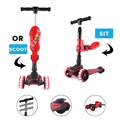Scooter for Kids Todder with 3 Flashing Wheels Folding Removable Seat for Girls