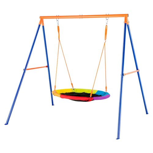 VEVOR Swing Sets for Backyard, 40" Saucer Swing Seat with Heavy Duty A-Frame Metal Swing Stand and Adjustable Rope, 440lbs Load Capacity Swing Set, Easy to Assemble, Swingset Outdoor for Kids by VEVOR - Image 9