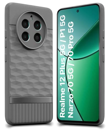 Image of WOW IMAGINE Back Cover for Realme Narzo 70 | Narzo 70 Pro | Realme 12 Plus | P1 5G with Hexa Cube Design | Ultra Slim Soft Case | Inner Velvet Fabric | Matte Silicone Flexible Mobile Case - Grey