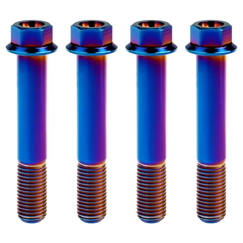Image of Titanium Bolt M12 30 35 40 45 50 55 60 65 70 75 80 85 90mm Hex Small Flange Head for Motorcycle Car Modification Pack of 4 (M12x75mm Pitch 1.25, Burnt Blue)