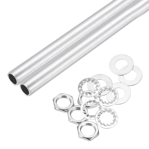 Image of MECCANIXITY 14Pcs 15.4 inch Lamp Pipe Nipples Kit with Hex Nuts Washers, M10 Fine Threaded Hollow Tube Repair Hardware Fasteners Assortment for Assembly Chandelier Ceiling Lamp DIY, Silver