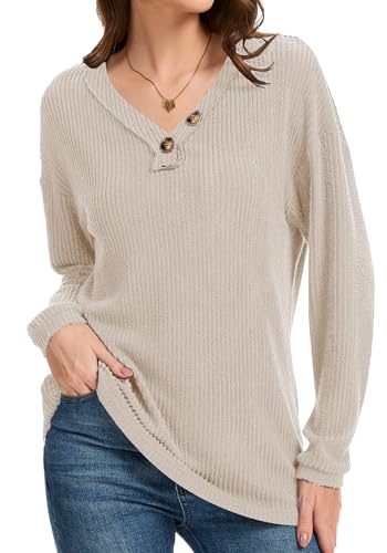 Fashion Clothing Womens Sweatshirt Long Sleeve Lightweight Sweaters V-Neck Button Down Sweatshirt for Women - image 2