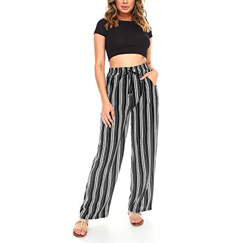 Women's Palazzo Pants Solid and Stripe Culottes Trousers4