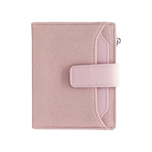 Small Wallet for Women, Bifold Credit Card Wallet Compact Leather Wallet with Multi Slots and Zipper Coin Pocket (Pink)
