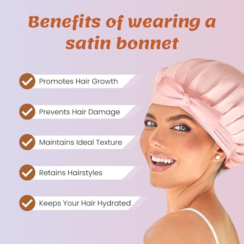 Image of Satin Hair Bonnet for Sleeping and Multi-Use with 3 Scrunchies and 1 Scalp Massager Brush | Anti-Hair-Breakage (Rose Taupe)