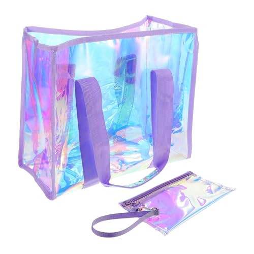 Large Holographic Pvc Beach Bag Shoulder Tote Storage Bag for Women Summer Vacation Essential
