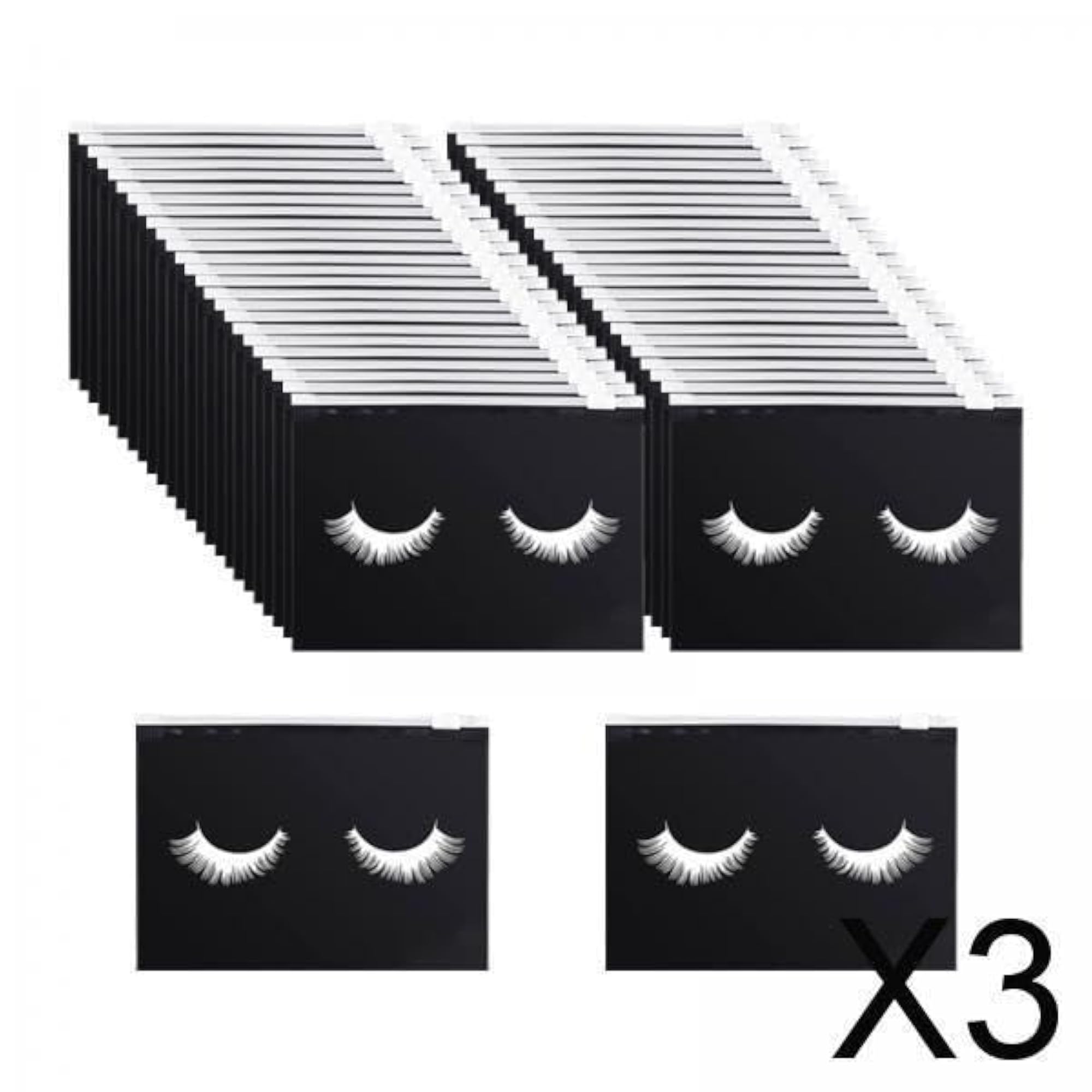 3x50 Count Adorable Black Eyelash Makeup Bags with Zipper