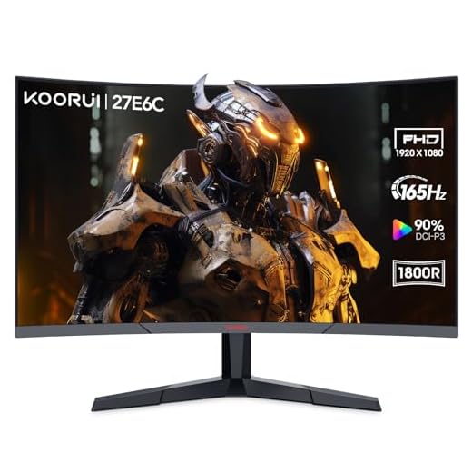 KOORUI Curved 27 Inch Gaming Monitor, Full HD 1080p R1800 165Hz VA Computer Monitor, 100% sRGB, Built-in Adaptive Sync, 1 x Display Port 1.2 & 2 x HDMI 1.4, Eye Care, VESA Compatible, Black 27E6C
