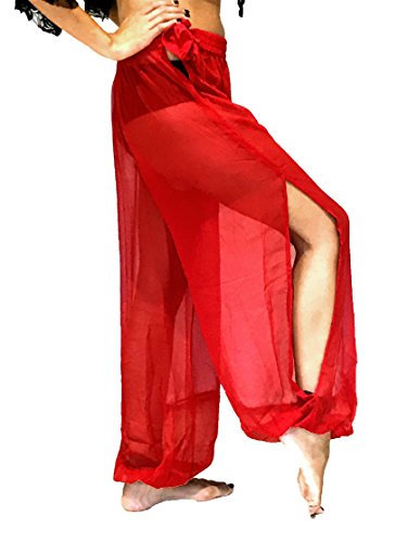 Pantalones de gasa ideales para danza del vientre, yoga, disfraz de bailarina, talla S, M, L, XL multicolor rosso