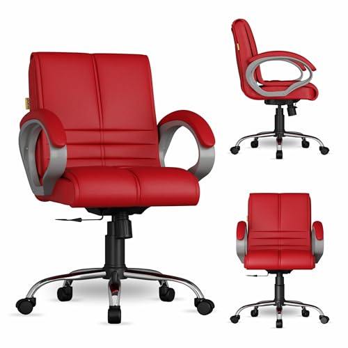 Image of FUGO FG235 with 3 Years Warranty Ergonomic Medium Back Office Chair with Adjustable Height, Cushioned Back&Seat, Tilting Mechanism, Heavy-Duty Metal Base, Perfect for Work, Study and Office (Red)