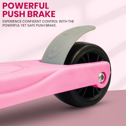 Image of NHR 3-Wheel Kick Scooter for Kids with Adjustable Height, Smart Tilt-to-Steer Balance Control, Heavy Duty PU Wheels & Rear Foot Brake (Pink)