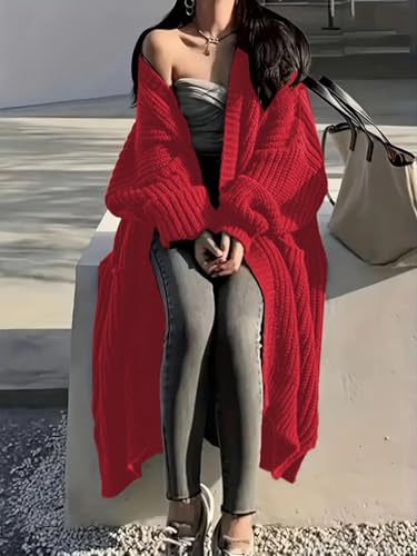 Image of Womens Long Cardigan Sweaters Open Front Oversized Duster with Pocket for Women 2025 Fall Winter Knit Design Coats