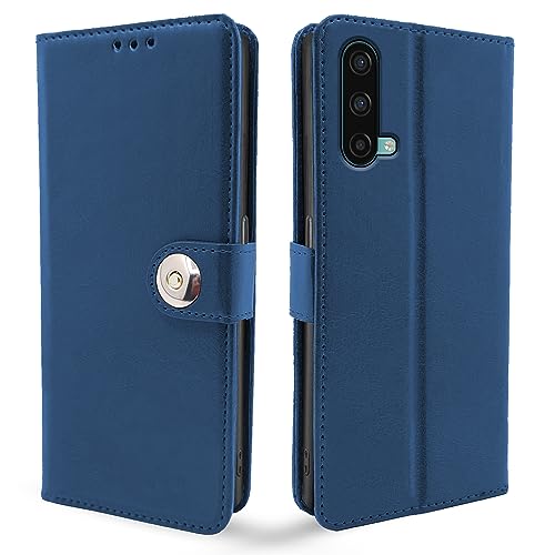 Image of Pikkme Oneplus Nord Ce 5G Flip Cover Leather Finish | Inside TPU with Card Pockets | Wallet Stand and Shock Proof | Complete Protection Button Flip Case (Blue)
