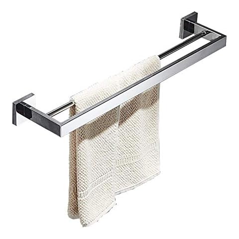 60 cm Double Layer Bathroom Towel Rail Wall Mounted, Polished Chrome, SUS 304 Stainless Steel Cover