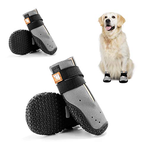 Hcpet Hundeschuhe für den Sommer, rutschfest, atmungsaktiv, Nylongewebe, wasserdicht, Pfotenschutz, Grau, 9 Löcher, atmungsaktiv, 3: 6,6 x 5,1 cm (L x B) für 14-15,9 kg Cover