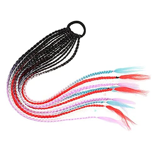 三つ編み エクステ 編み込み ウィッグ ポニーテール つけ毛 キッズ 大人 女性 男性 ヒップホップ ダンス ゴム で簡単装着 重ね付けOK 派手髪 ブレイズエクステ マルチカラー ユニコーン Q37-Uni