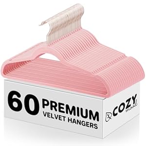Cozymood Pink Velvet Hangers 60 Pack, Non-Slip, Durable Clothes, Space Saving Suit Hangers, No Shed, 360 Rotating Hook