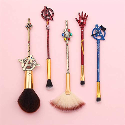 Creative Makeup Brush - Marvel Theme 5Pcs Cosmetic Brushes Set - Eyeshadow, Synthetic Eyebrow, Lip Brush Set Best Gift for Marvel Young Girl Women Fans