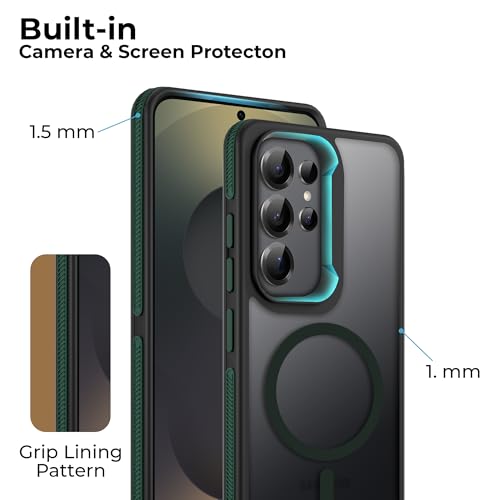 Image of A rtistque Compatible with Mag-Safe Frosted Ultra Matte Back Cover Case for Samsung Galaxy S25 Ultra 5G | Smooth Sides with Grip | Design | Raised Camera Edges | Samsung S25 Ultra Back Cover - Green