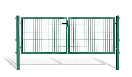 Doppelflügeltore für Stabmattenzaun, grün oder anthrazit, verschiedene Höhen wählbar - inklusive Pfosten und passenden Anschlussstücken (Doppeltor H 100 x B 300 cm, grün)