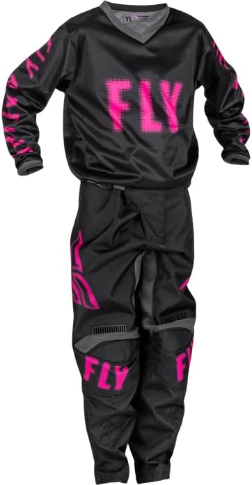 Fly Racing 2023 Youth F-16 Black/Pink Moto Gear Set - Pant and Jersey Combo