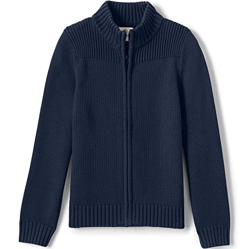 Lands' End Uniform Cotton Modal Zip Front Rib Cardigan Classic Navy Kids Medium #TOP17