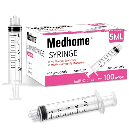 Medhome 5mL Luer Lock Syringe (No Needle) , Sterile & Individually Wrapped , Professional, Industrial & Personal Use