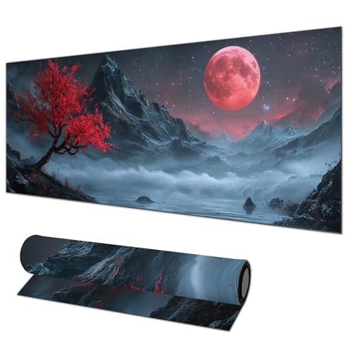 Grand tapis de souris de jeu idéal pour le bureau et la maison lune rouge