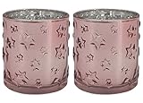 Dekorative Votivgläser: Dieses Set enthält zwei hübsche rosa Votivgläser mit einer einzigartigen Sternenmusterung, die von innen beleuchtet wird.