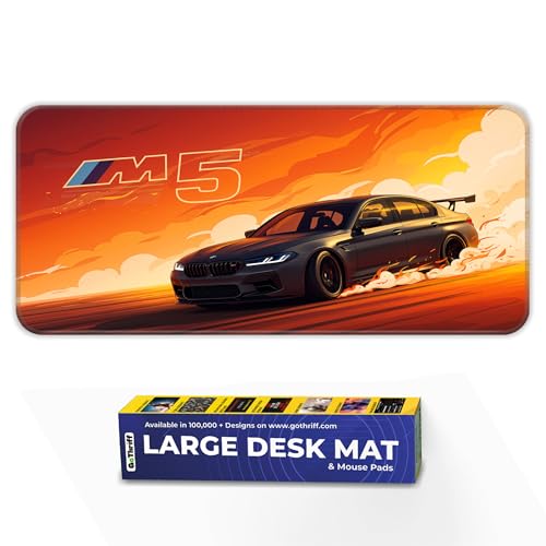 Image of Skiditos BeeMW M5 Desk Pad - Sunset Drift Edition | L Mouse Pad for Gamers & Car Lovers | Smooth Non-Slip Desk Mat with Bold Drift Art | Racing Decor for Home Office