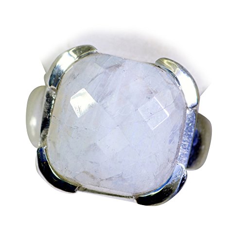 Bague en argent véritable et pierre de lune arc-en-ciel naturelle de qualité joaillerie