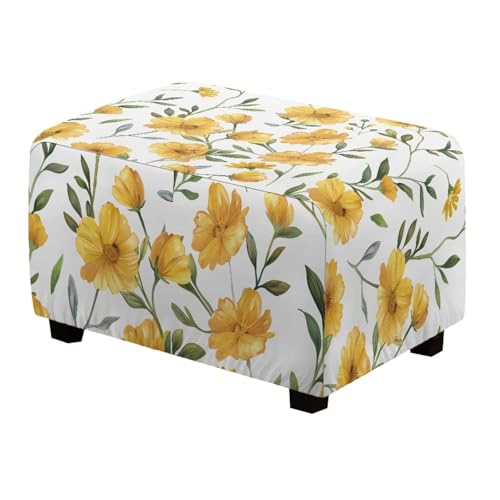 ZOUTAIRONG Elastic Sunflower Rectangle Footrest Protector Stretch Ottoman Slipcover Anti-Slip Ottoman Cover Washable Furniture Protector, Easy to Clean-M