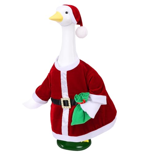Pextian Christmas Santa Porch Goose Outfit, Porch Goose Winter Outfits, Cute Goose Clothes Costume for 23" Cement Geese Outdoor Patio Yard Decoration