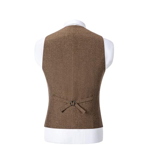 Image of SOLOVEDRESS Mens Vintage Tweed Suit Vest V Neck Casual Wool Waistcoat for Wedding Groomsmen