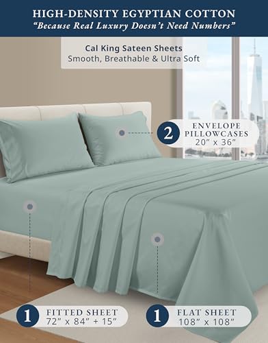 Image of LANE LINEN King Sheet Set 100% Egyptian Cotton Sateen - Jadeite