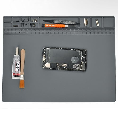 Image of Yankok [Magnetic Anti-Static Mat Gray 15.8 x 11.8 in.] Table Desk ESD Grounding Mats Silicone Solder Pad Electronics Repair Platform with Screw Notches (40 x 30 cm, Heat Resistant, Magnetic Organizer)