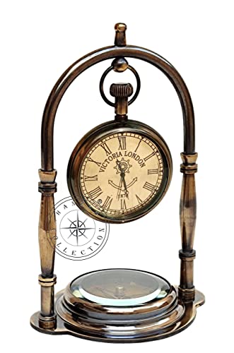 Hanzla Collection Maritime Compass Base Nautical Table Clock Antique Brass Hanging Desk Clock Victoria London Pocket Watch #TOP1