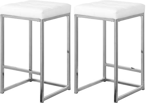 Meridian Furniture Nicola Collection Modern | Contemporary Upholstered Counter Height Stool With Tufted Seat And Durable Steel Base, Set Of 2, White Faux Leather, 15" W X 15" D X 26.5" H #TOP26
