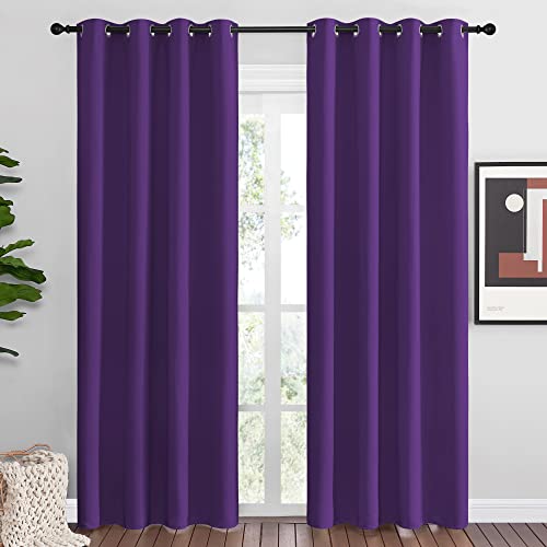 Image of NICETOWN Purple Blackout Curtains 86 inches Long, Niose Reducing and Thermal Insulated Room Darkening Curtains for Girls Bedroom Living Room Window Decoration (55 inches Wide, 2 Panels)