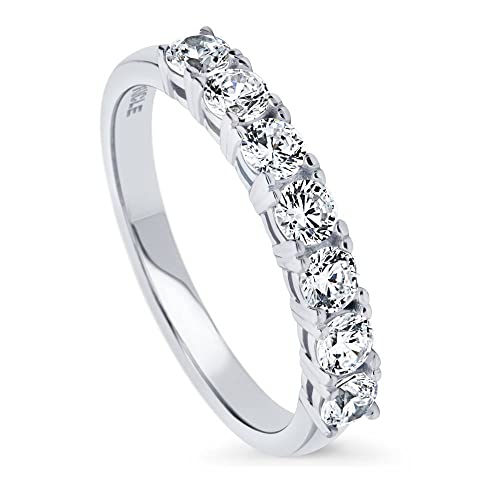 BERRICLE Sterling Silver 7-Stone Rings Stackable Half Eternity Band Ring for Women, Round Cut Cubic Zirconia CZ
