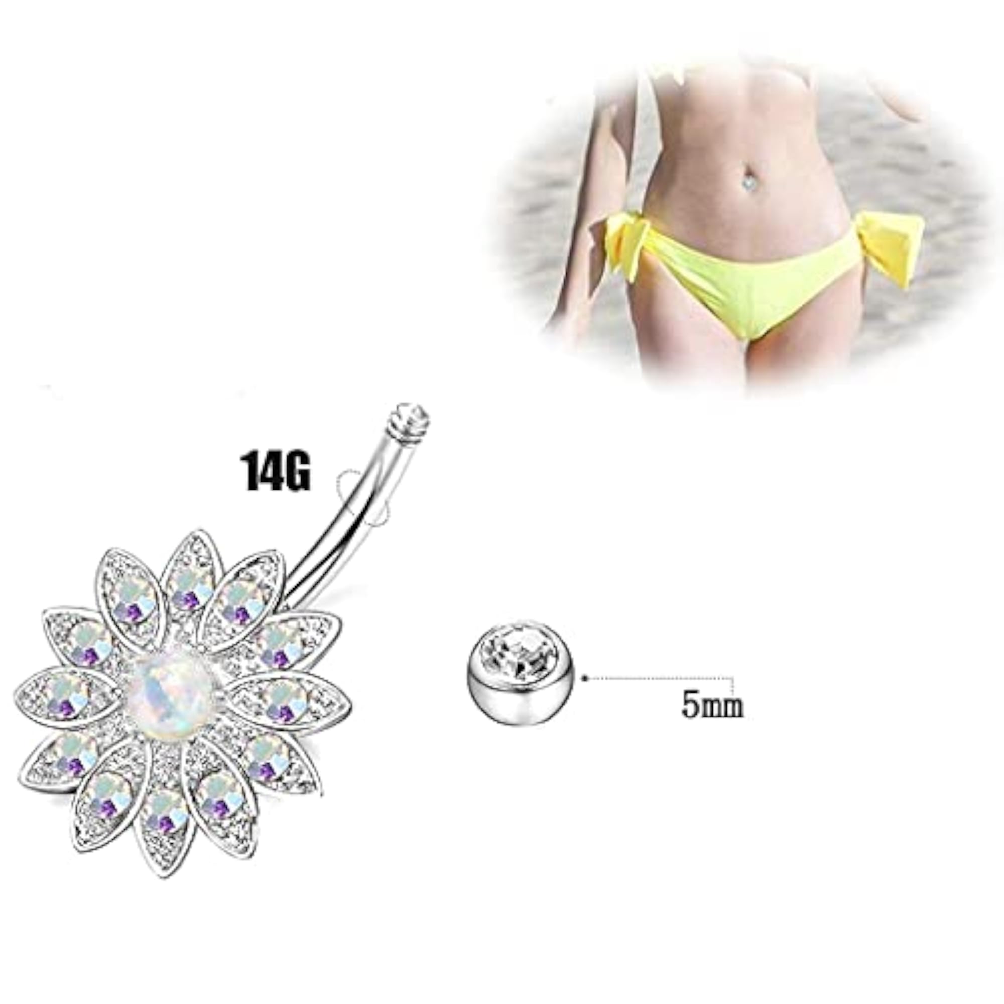 Body Ring Stainless Steel 8PCS Rhinestone Belly Ring