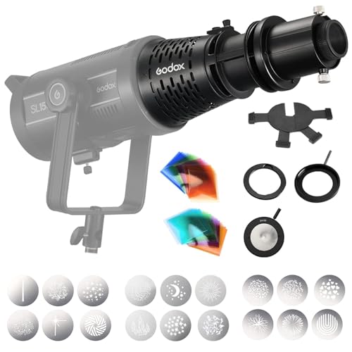Godox SA-17 Bowens Mount Adapter with SA-P Projection Attachment, SA-06 Iris, SA-09-001/002/003 GOBO Set, SA-10 Holder, SA-07 Framing Shutter, SA-11C/SA-11T Color Gel Set for Bowens Mount LED Light