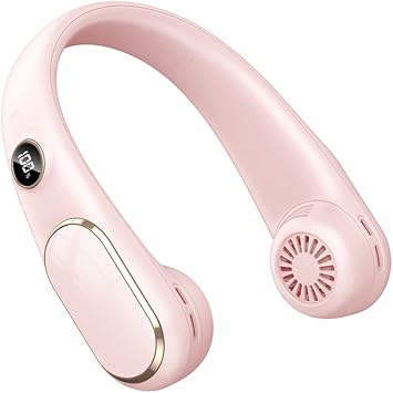 Neck Fans Portable Rechargeable 4000mAh Battery Operated Fan 4-Speed Quiet Bladeless Neck Fan 2023 LED Display Neck Fans for Women Man Pink