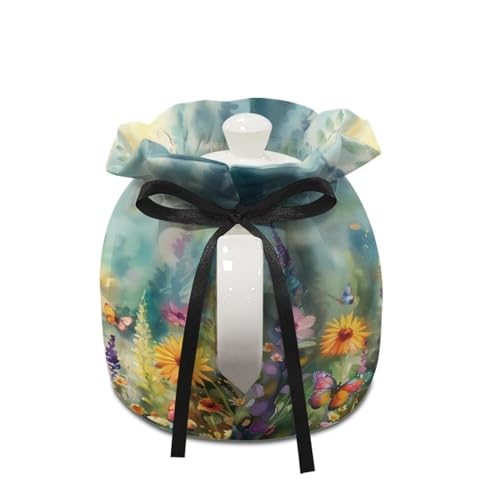 Image of Xoenoiee Butterfly Vibrant Flowers Print Tea Cozy Cotton Tea Cosy for Teapots Keep Warm Teapot Cover Insulated Kettle Cover for Home Kitchen Table Decor