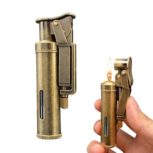 KUWUNG Vintage Feuerzeug, Benzinfeuerzeug Retro, Retro Feuerzeug, Classical Design Vintage Kerosin Lighter, Transparent Oil Tank Lighter, Nachfüllbar Mechanisches (Bronze)